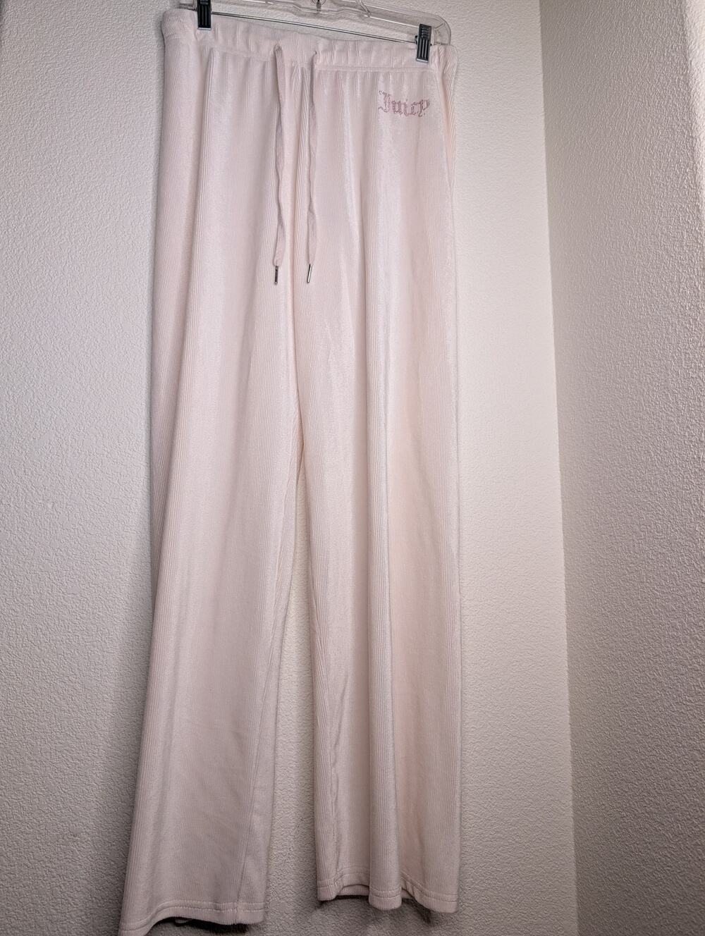 Juicy Couture Ribbed Velour Track Pants M Rhinestone Babydoll Blush Loungewear